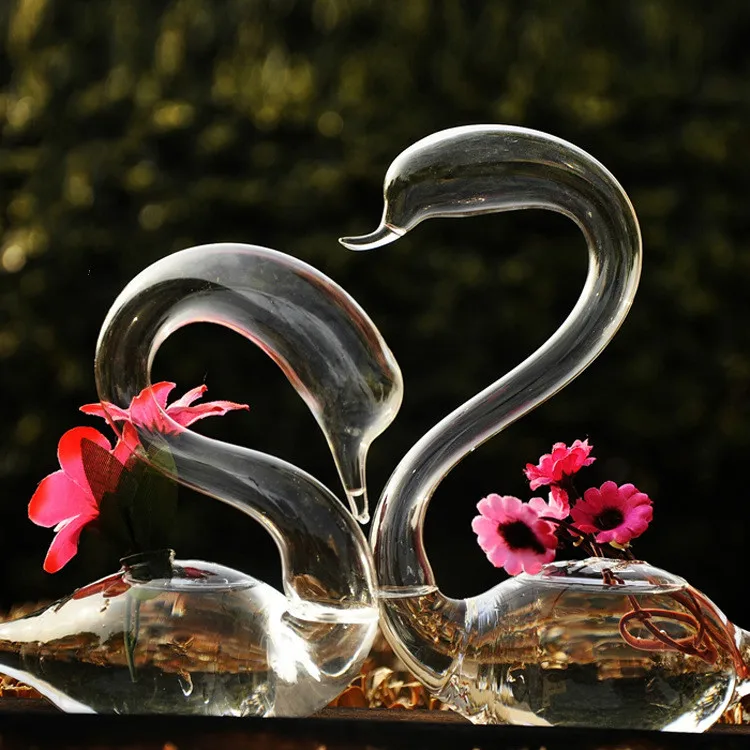 

Creative Glass Love Swan Vase Wedding Gifts House Decoration Arts and Crafts Wedding Decoration Vase Transparent Glass Vase