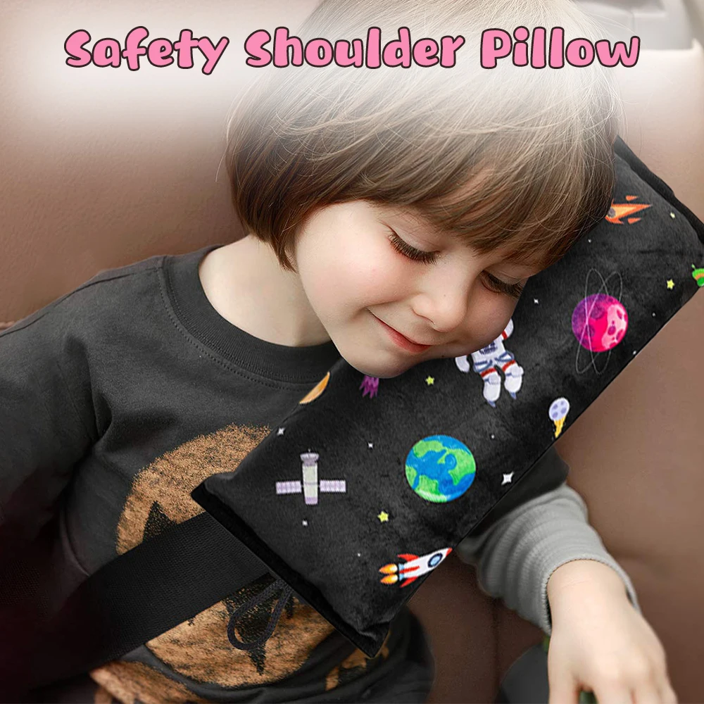 4Pcs Seatbelt Pillow Universe Pattern Car Seat Belt Covers Adjust Shoulder Pads Safety Protector Headrest Support for Kids