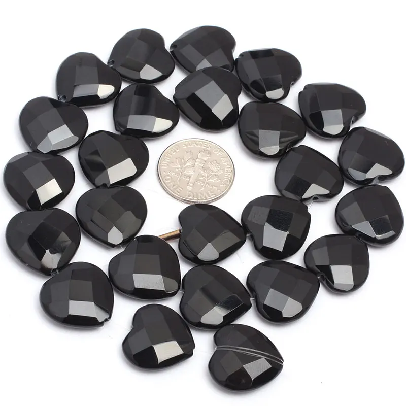 Natural Black Agates Faceted Heart Beads For Jewelry Making Strand 15 inch DIY Jewelry Design Bead For Bracelet Necklace Gifts