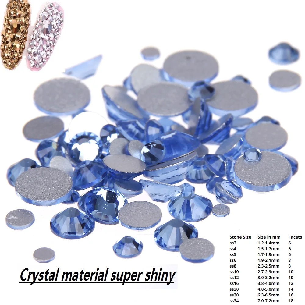 Light Sapphire Non Hotfix Crystal Rhinestones For 3D Nails Art Decoration Flatback Glue On Strass Diamonds DIY Pedras E Cristais