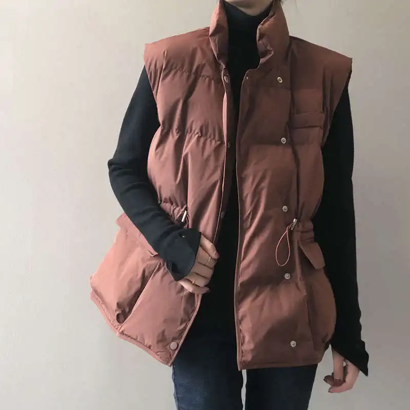 Fashion Loose Down Cotton Vest For Women Single-Breasted Sleeveless Winter Jacket Women Thicken Padded Coat Warm Waistcoat C7768