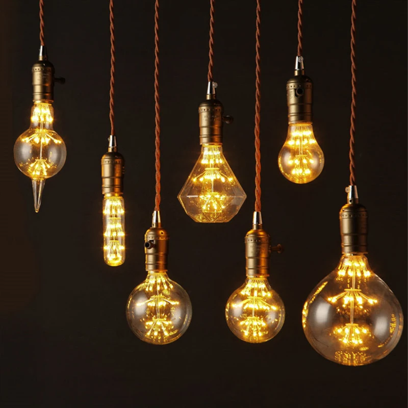 

220V E27 3W Antique Fireworks LED Edison Light Bulb Retro Style Carbon Filament Pendant Lights Bulbs For Home Decoration Vintage