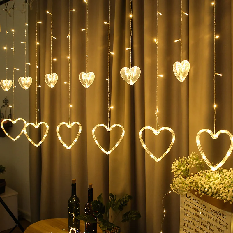 

2.5M 138LED Heart Shaped Fairy Lights Indoor Curtain String Lights Bedside Decorative Lamp For Valentine's Day Wedding Home