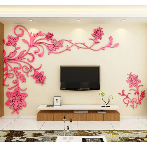 Acrylic Wall Stickers for TV Background Decoration, Beautiful Flowers, Best Home Decor, Living Room