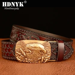 Ceinture en cuir véritable à motif d'aigle pour hommes, boucle automatique en alliage de bonne qualité, cadeau
