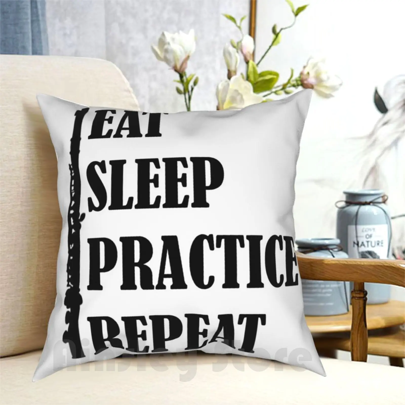 Eat Sleep Practice Repeat : Flute Pillow Case Printed Home Soft DIY Pillow cover Eat Sleep Practice Repeat Flute Music