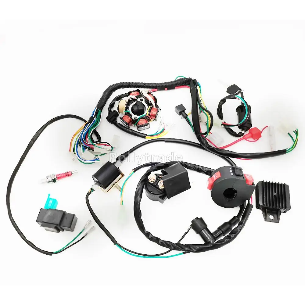 50CC-110CC Mini 4 stroke ATV Complete Wiring Harness CDI STATOR 6 Coil Pole Ignition Electric Quad Dirt Pit Bike Chinese Parts