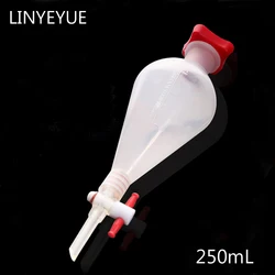 250mL Pear-shaped Plastic Separatory funnel with PTFE Stopper PP Separating Funnel Laboratory Supplies