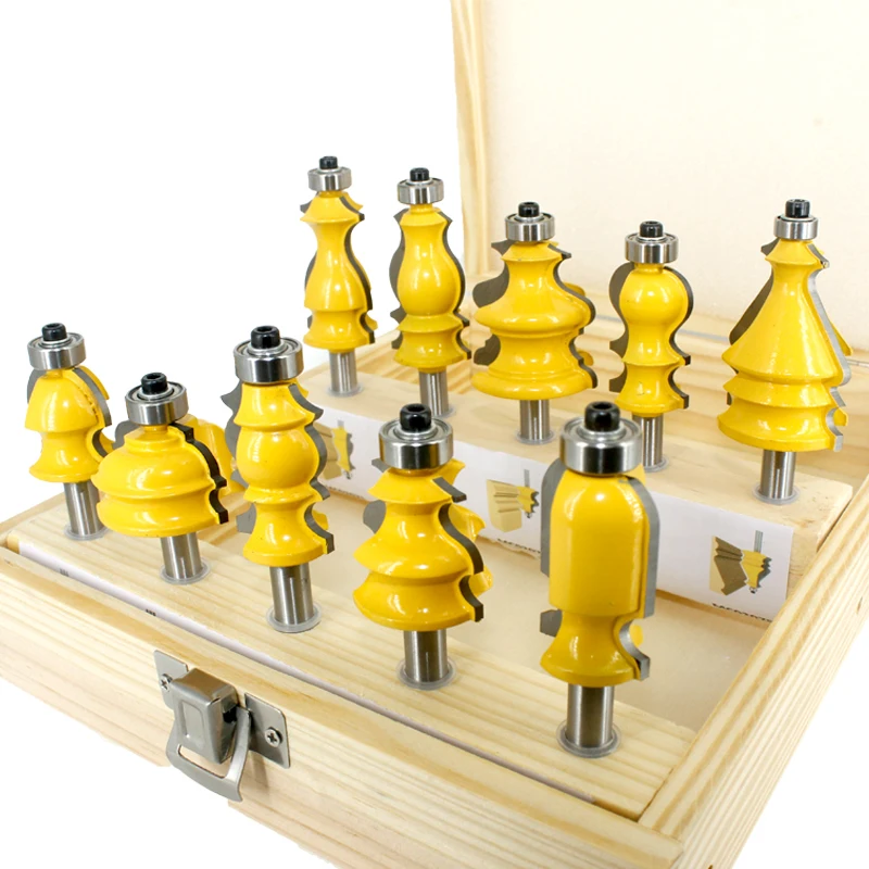 LA VIE 10pcs 8mm Shank Architectural Molding Handrail Router Bits Set Casing Base CNC Line Woodworking Cutters Face Mill MC02070