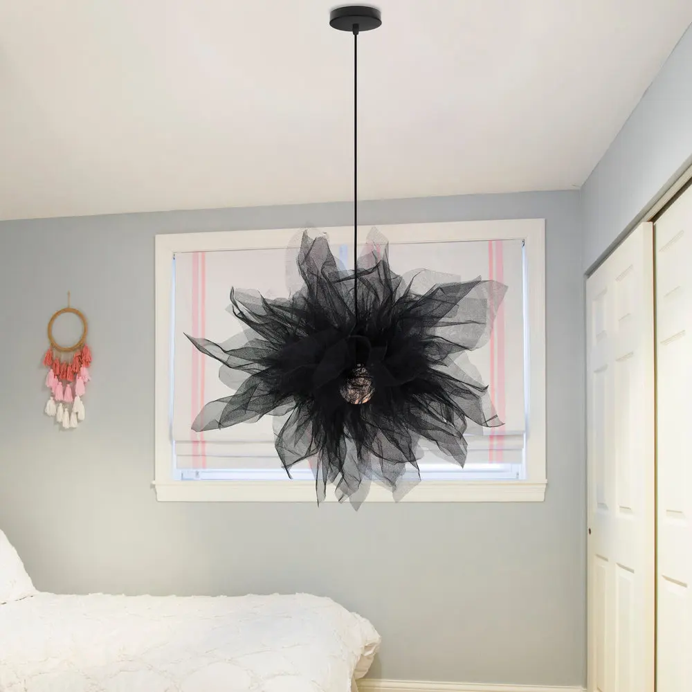 Modern Fluffy Pendant Light Elegant Mesh Lampshade Droplight Lighting Bedroom Study Room Decoration Creative Hanging Lamp 220V