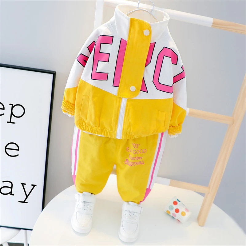 Children Autumn Clothes Set Baby Girl Suit Kids Fashion Letter Splicing Top+Pants 2 Pieces Toddler Boys Sport Suit 0 1 2 3 4 Yrs