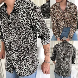 Mens Fashion  Leopard Print Shirt High Quality Long Sleeve Shirt Social Man Casual Party  Homme Shirt