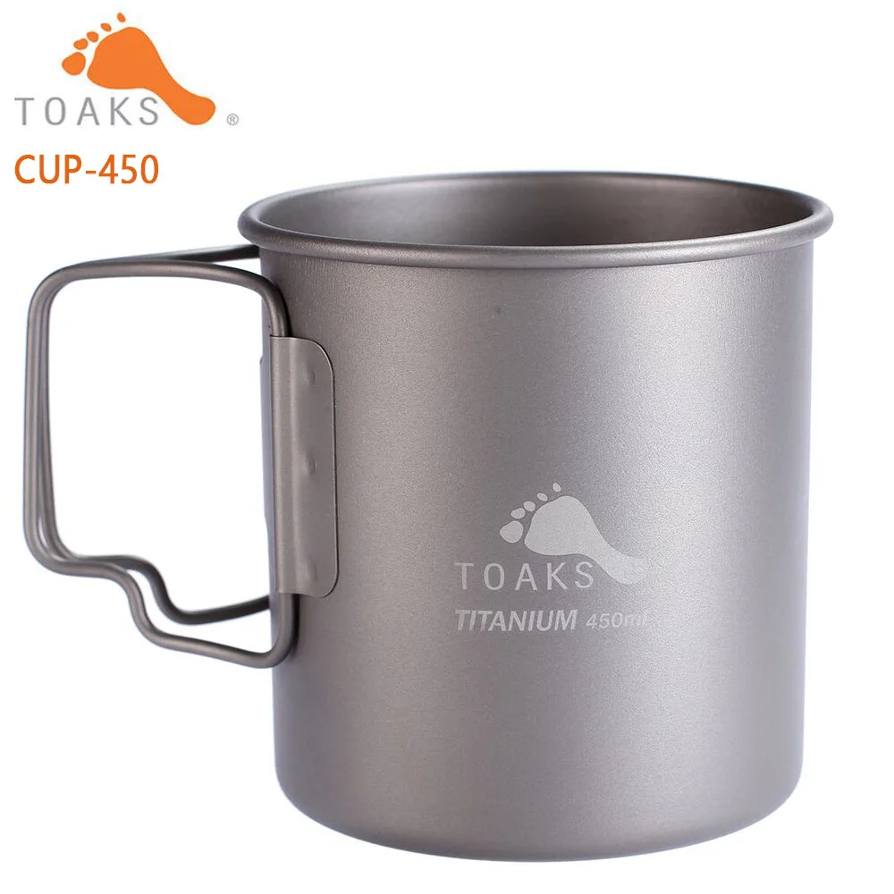 

TOAKS CUP-450 Pure Titanium Cup Ultralight Outdoor Mug without Lid and Foldable Handle Camping Tableware 450ml 60g