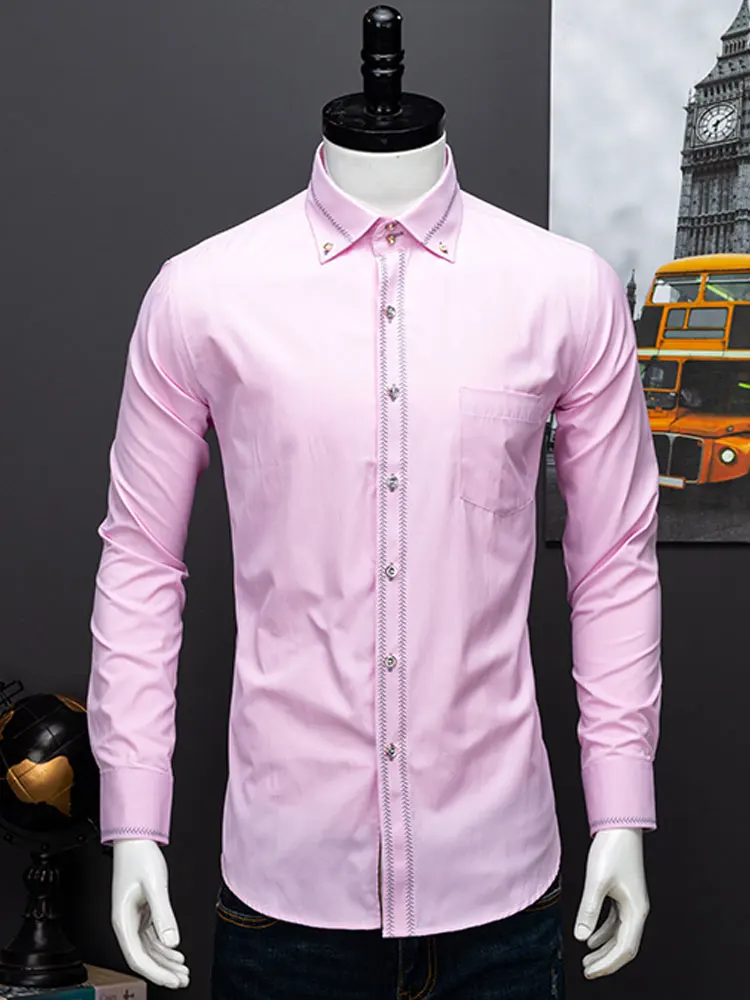 2024 Spring/Autumn Men\'s Long Sleeve Business Shirt Korean Fashion Wedding Pink Groom Shirt Male Interview Shirt