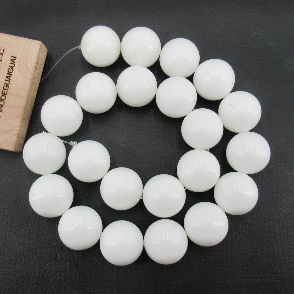 

APDGG Natural 18MM White Porcelain ceramic whiteware Smooth Round Gemstone Loose Beads 15.5" Strand Jewelry Making DIY