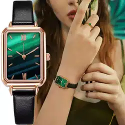 SHSHD-reloj cuadrado de cuarzo para mujer, conjunto de pulsera, esfera verde, Simple, oro rosa, malla, lujo