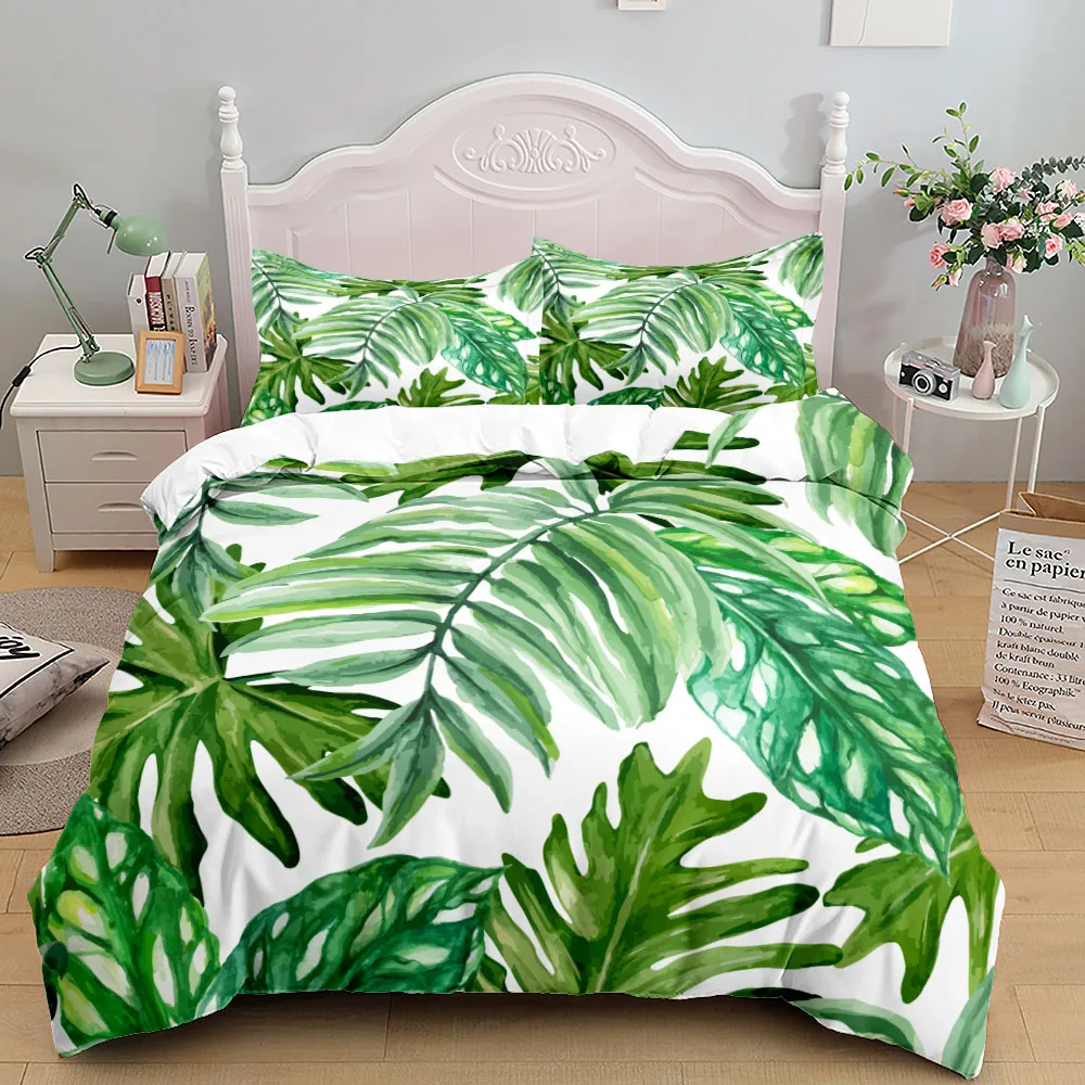 

Tropical Palmtree Leaves Bedding Set King Queen Double Full Twin Single Size Duvet Cover Pillow Case Bed Linen Set