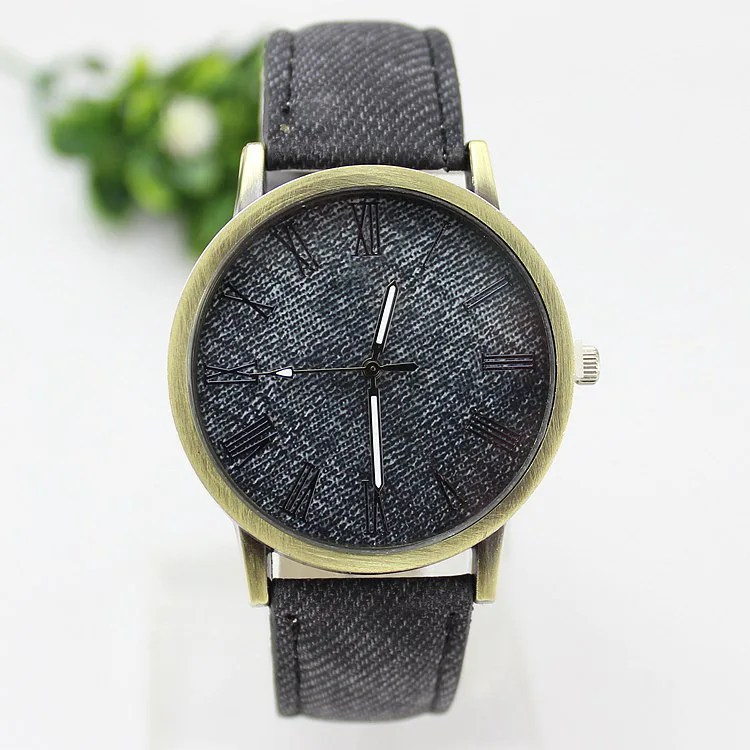 Reloj de cuarzo informal para hombre y mujer, pulsera con correa de cuero y tela vaquera, a la moda, novedad