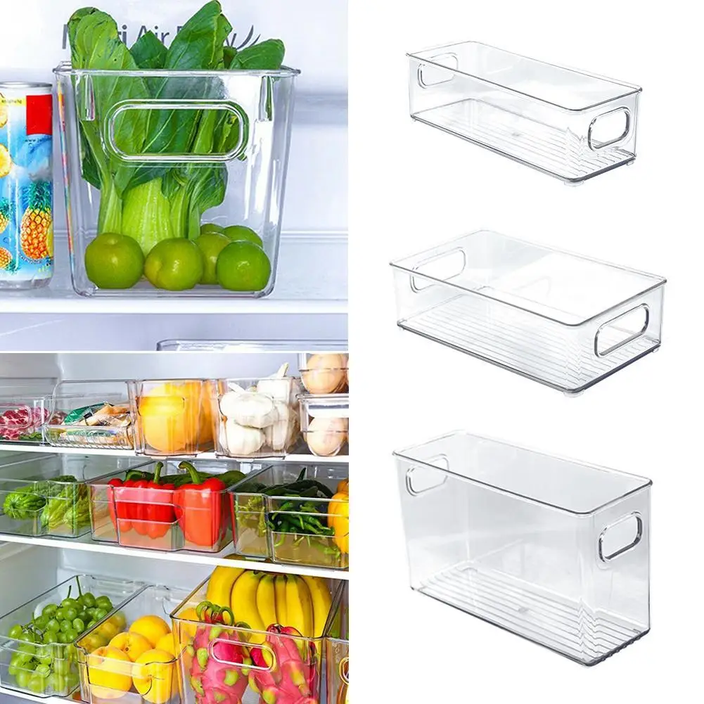 Refrigerator Organizer Bin Stackable Fridge Food Storage Box With Handle Clear Plastic Pantry Home Food Freezer Organizer Tools