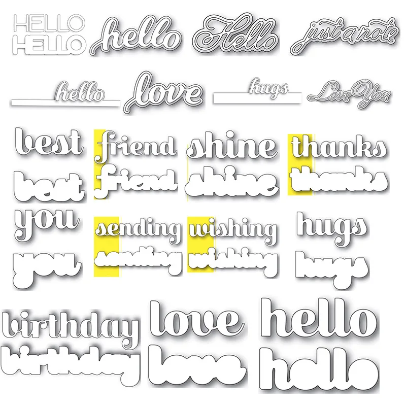 

"Hello""Hugs""Love"Words English Metal Cutting Dies for Scrapbooking DIY Craft Die Embossing Stencil Card Decorative Photo