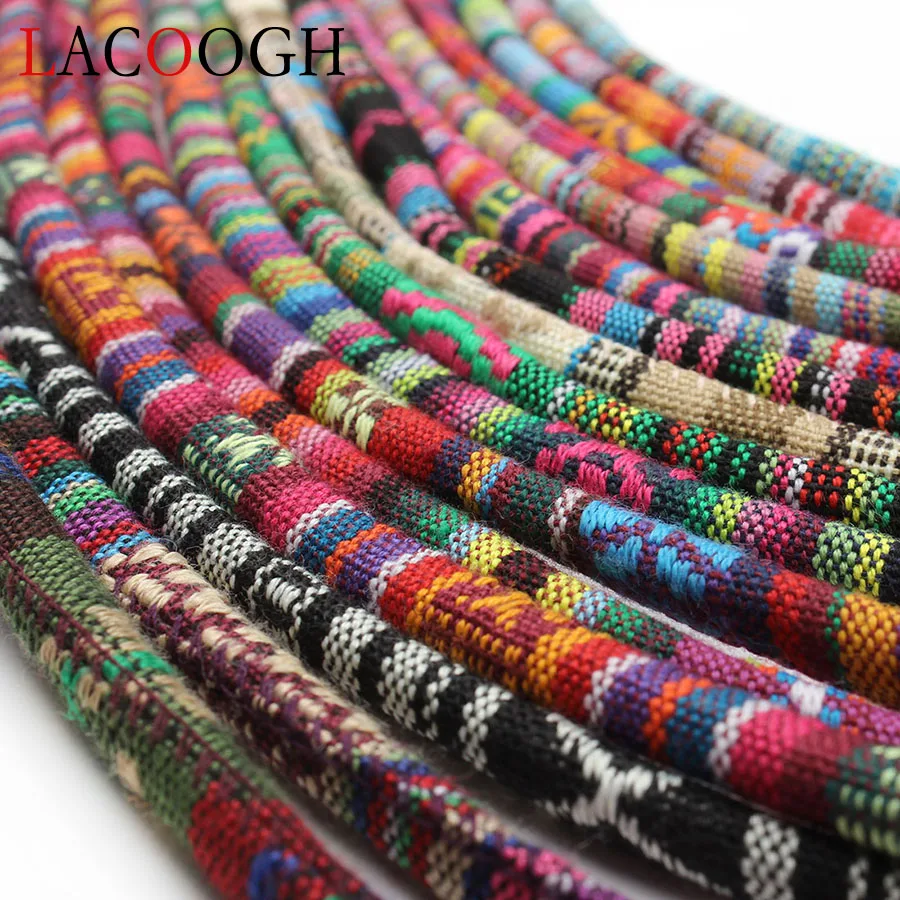 5 Meter Multi Colors Cotton Cord Handmade 6mm Round Fabric Ethnic Rope Textile Wrap Embroider Cords for DIY Bracelets Making