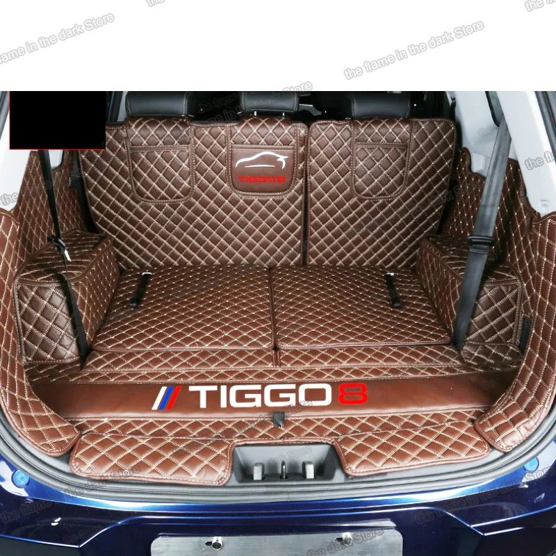 Leather Car Trunk Mat Cargo Liner for Chery Tiggo 8 2018 2019 2020 2021 5 7 Seats Boot Carpet Rear Cover accessories interior