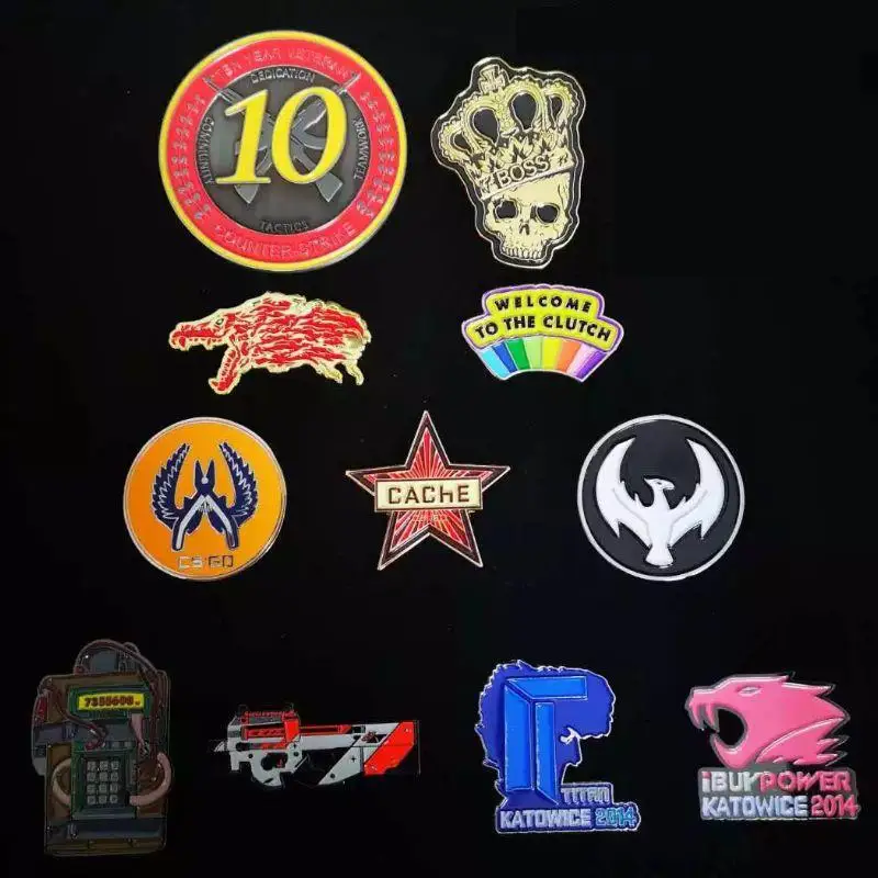 CSGO CS:GO Counter Strike Howl Pin Ten Year Veteran Coin WELCOME TO THE CLUTCH 14 Katowice Titan C4 P90 Metal Badge With Base