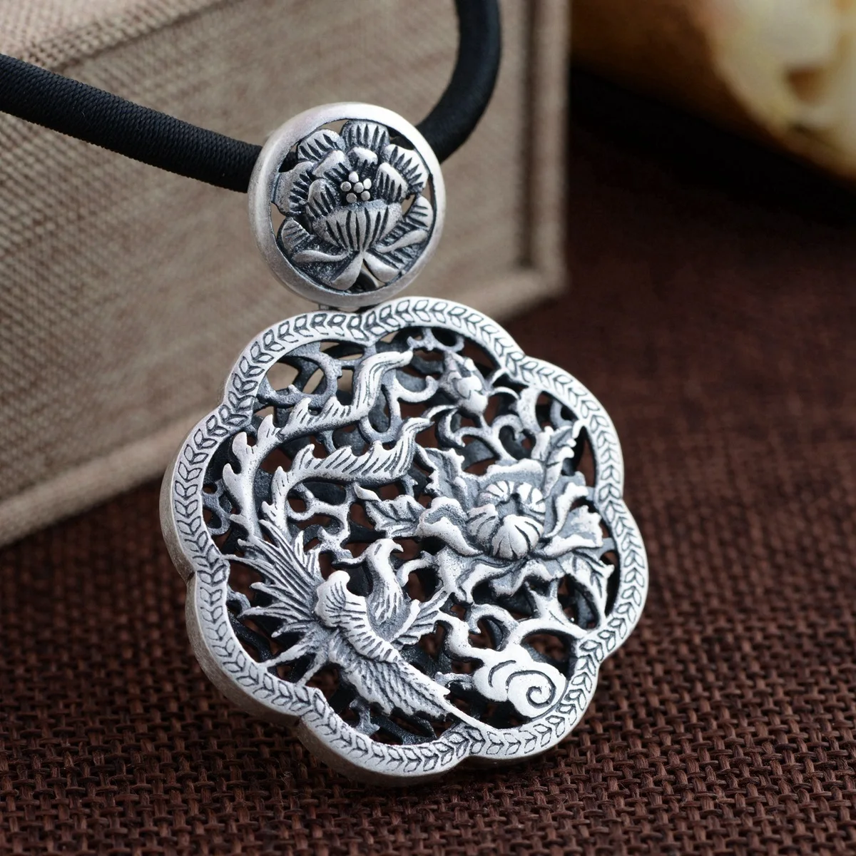 

BOCAI New 2021 Trendy 100% S990 Silver Jewelry Ethnic Retro Phoenix Wear Peony Woman Sweater Pendant