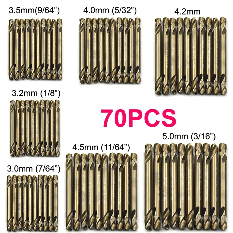 70pcs HCO M35 Cobalt Double Ended Spiral Drill DIY Tools Double Heads Jobber Drill Bits Twist Drilling Bit 3mm,3.2,4,4,2,4.5,5mm