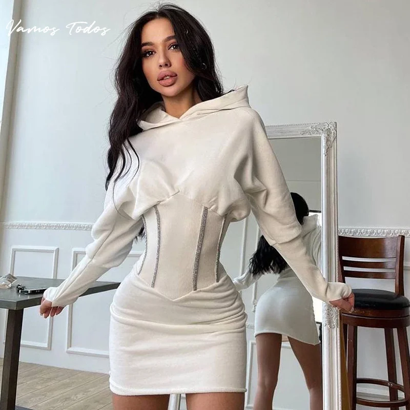 

Hooded Long Sleeve Elegant Casual Womens Dresses Girdle Bodycon Dress Womens Knitted Dress Fall 2021for Sporty Womens Fashion