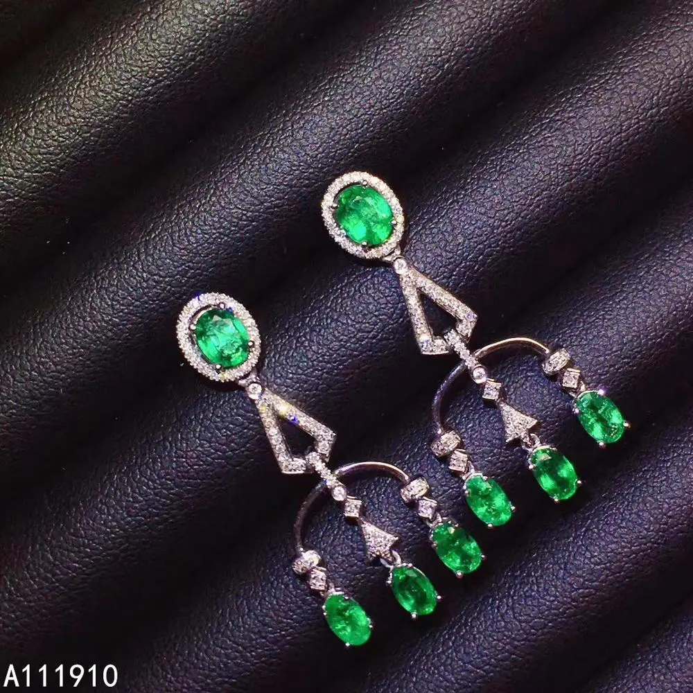 

KJJEAXCMY fine jewelry 925 sterling silver inlaid Natural Emerald ladies earrings exquisite support detection Girl's Birthday Gi