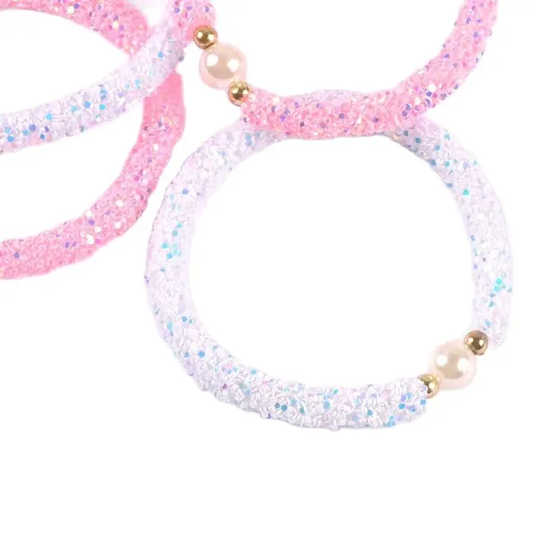 2pcs Cute Sequins and pearls White and pink Children\'s sweater bracelet for children gift cp2723