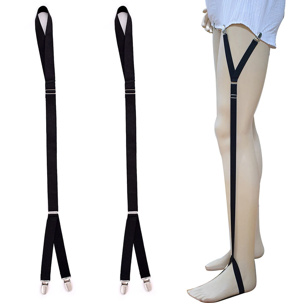 1 Pair Shirt Stays Holders for Men Military Police Adjustable Elastic Leg Suspenders Straps Non Slip Shirt Tucker Sock Garters