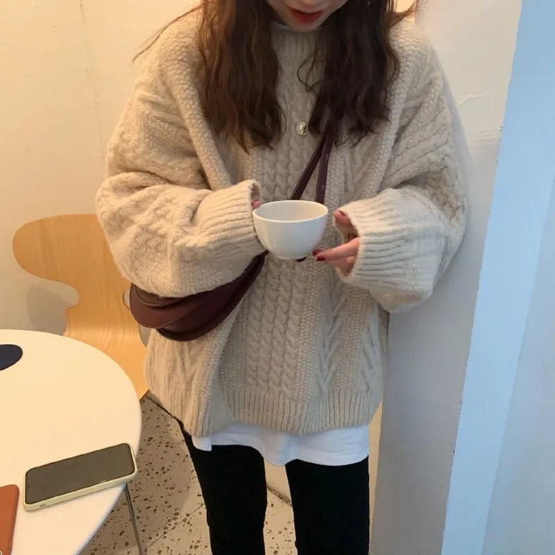 Pullovers Women Vintage Purple Harajuku Simple Ulzzang Trendy Ladies Knitwear Long Sleeve Winter Fall Basic Femme Sweater Chic