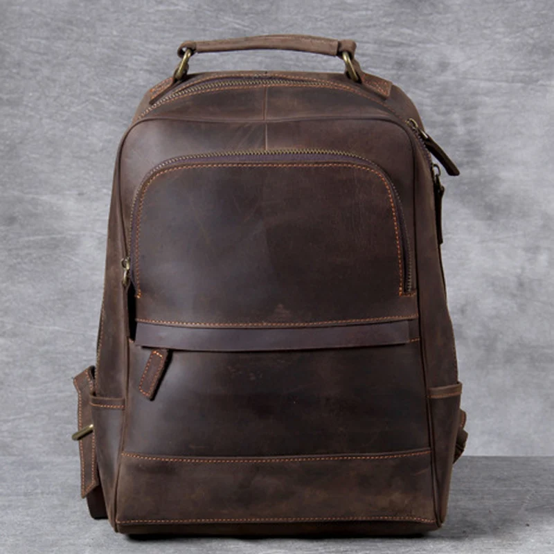 New leather men's shoulder bag, head-layer cowhide travel backpack, retro mad horse bag, computer bag