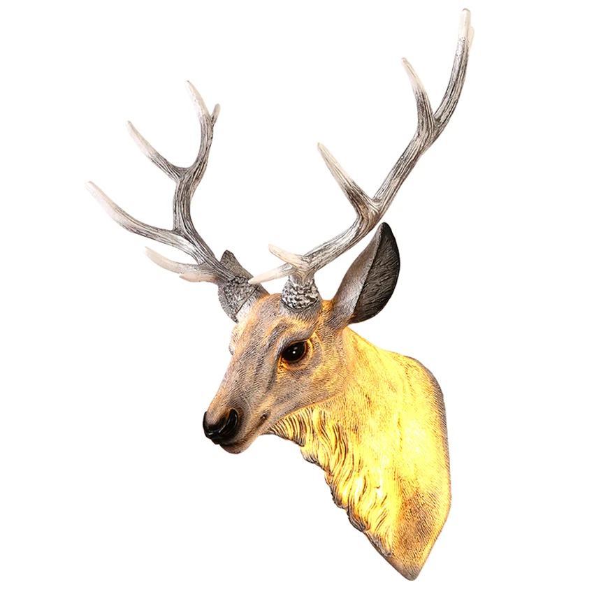 American retro resin antry wall lamps industrial study bedroom deer head shade bar wall sconces lights living room fixtures