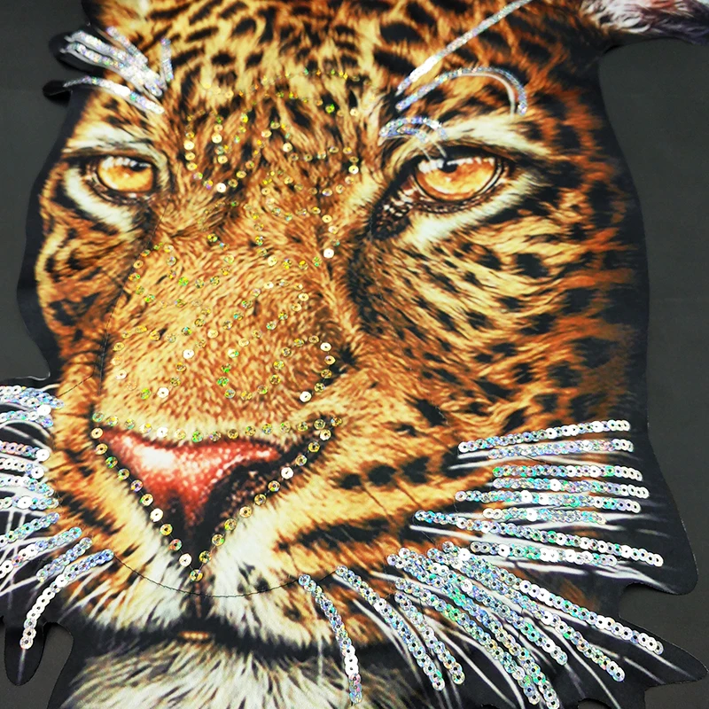 1 Pieces Sequin Printed Large Tiger Head Cloth Sew on For Clothing Patch DIY T-Shirt Jacket Denim Coat Decoration Sticker