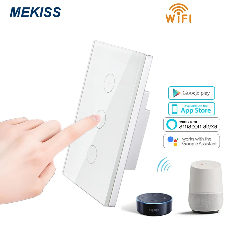 

Сенсорный переключатель MEKISS с регулируемой яркостью, Wi-Fi, подключение Smart life, дистанционное управление через приложение, стандарт США, выклю...