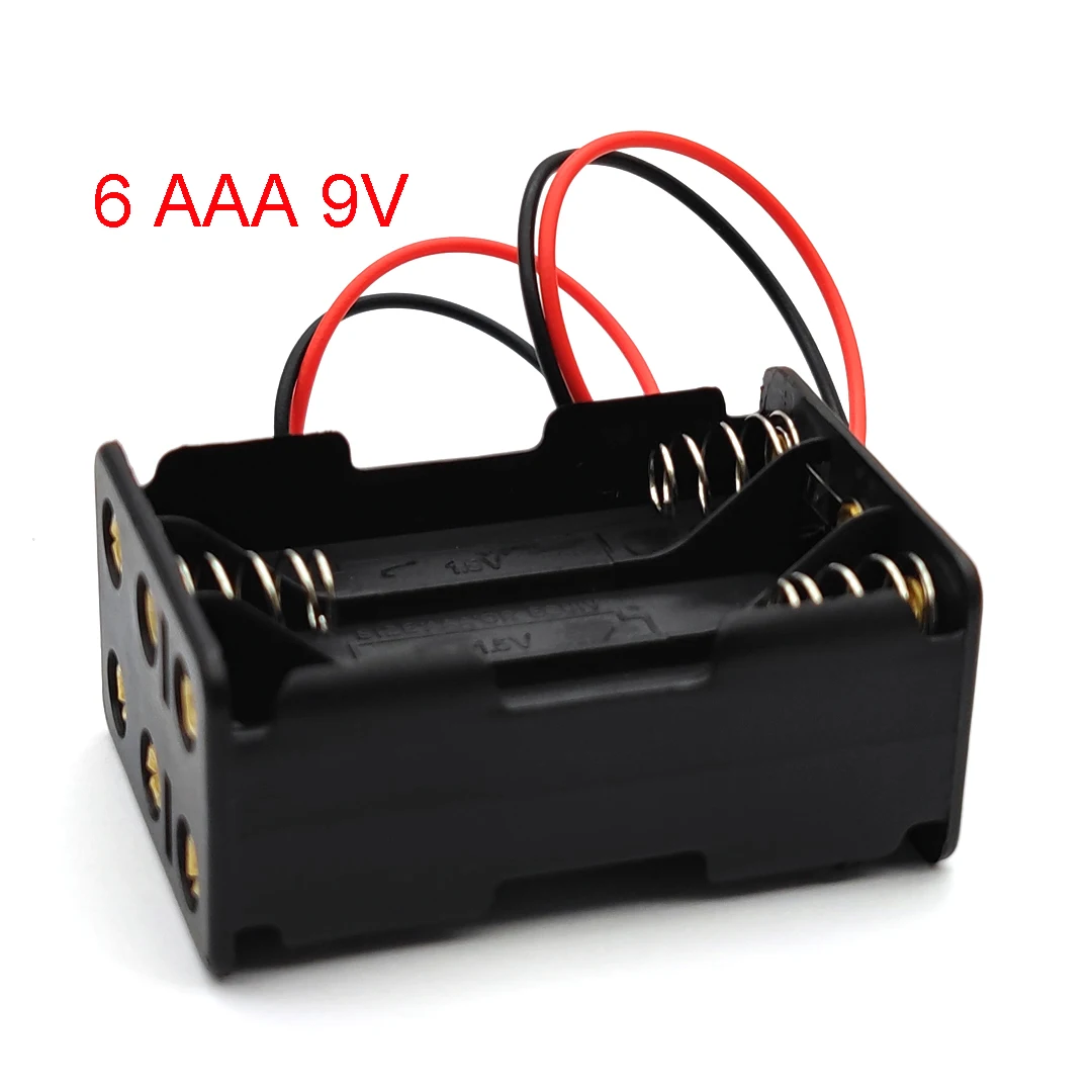 6 AAA 9V Battery Holder Case Double Side Spring Battery Holder with Wire Lead Back By Back Plastic Battery Box AAA