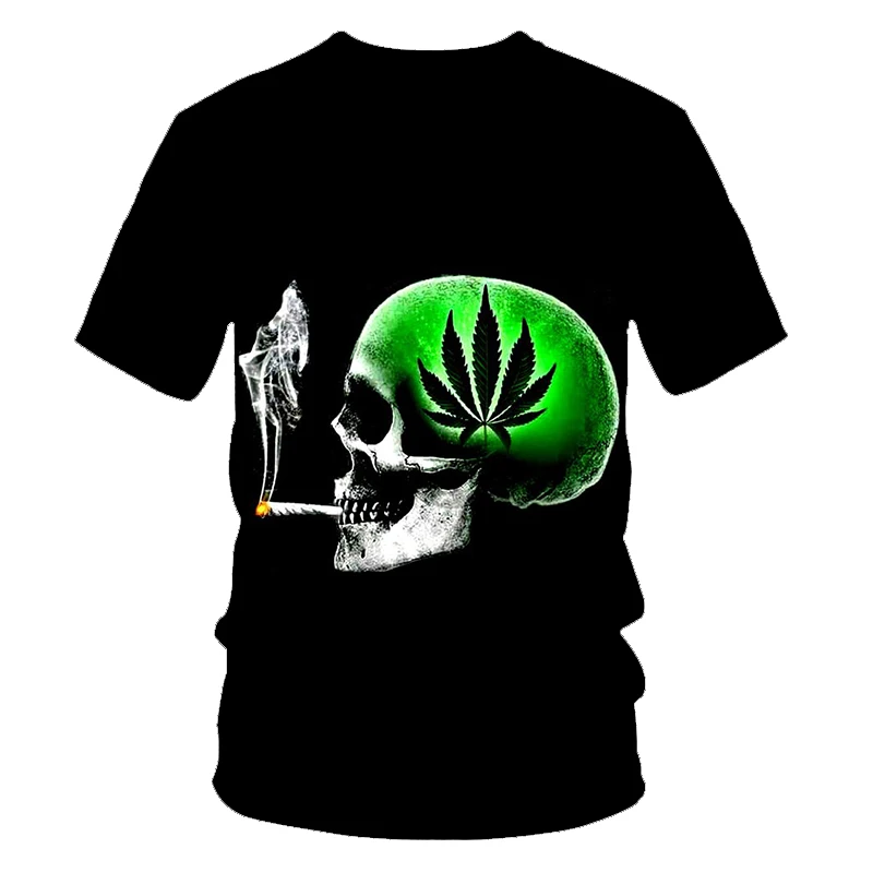 Loose Funny Natural Weeds Men\'s T-shirt Cool Fresh Green Weed Leaves Skull Full Print 3D T-shirt  XXS-6XL