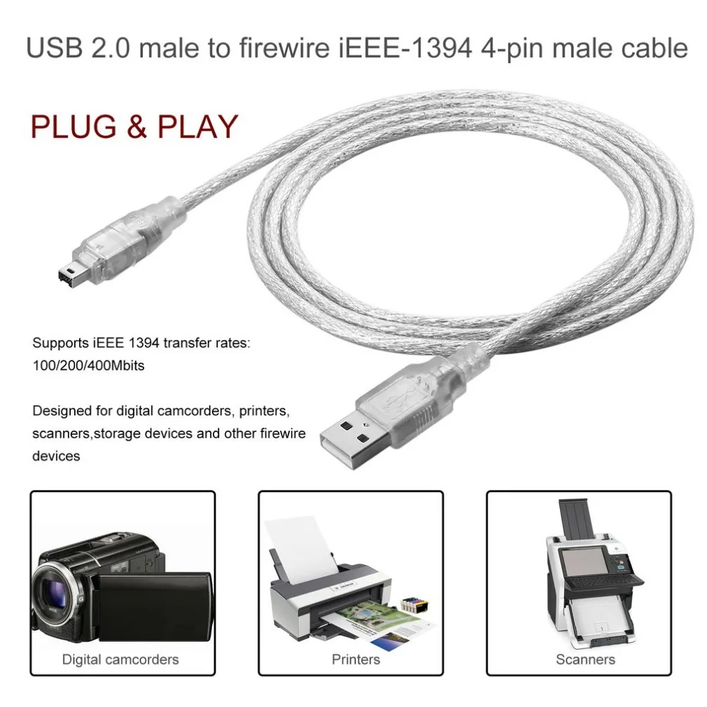 1.2m USB 2.0 a iEEE-1394 Cavo Adattatore USB Maschio A Firewire iEEE 1394 4 Spille Maschio iLink Cavo Maschio A Maschio Cavo Cavo Flessibile