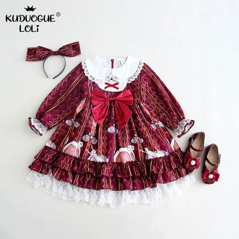 Robe princesse Lolita OP pour filles, manches longues, à volants, ensemble de Costumes de fête pour enfants avec couvre-chef, vie quotidienne d'un chat paresseux