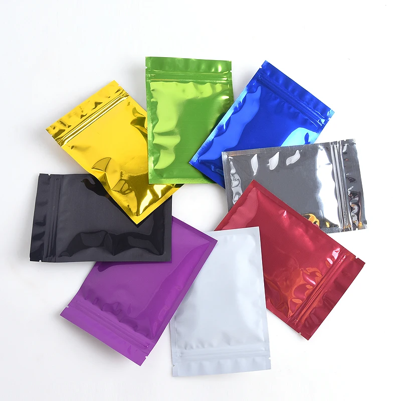 Small Tobacco Candy Cookies Flat Ziplock Pouches Storage Bag Resealable Moisture Proof Aluminum Foil Zip Lock Plastic Bags 50pcs