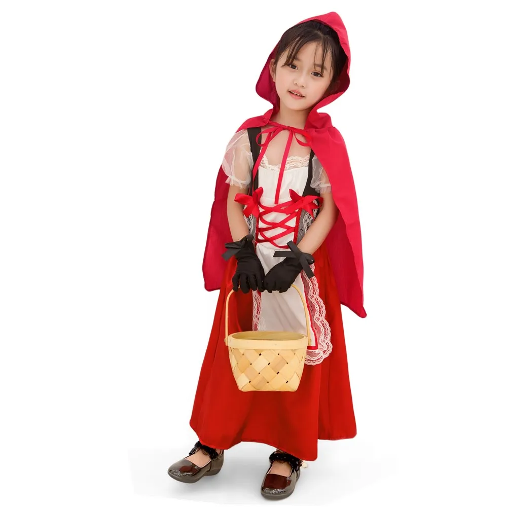 

Baby Girls Little Red Riding Hood Cosplay Costume Halloween Fantasia Party Children Kids princess Fancy Dress+Cloak