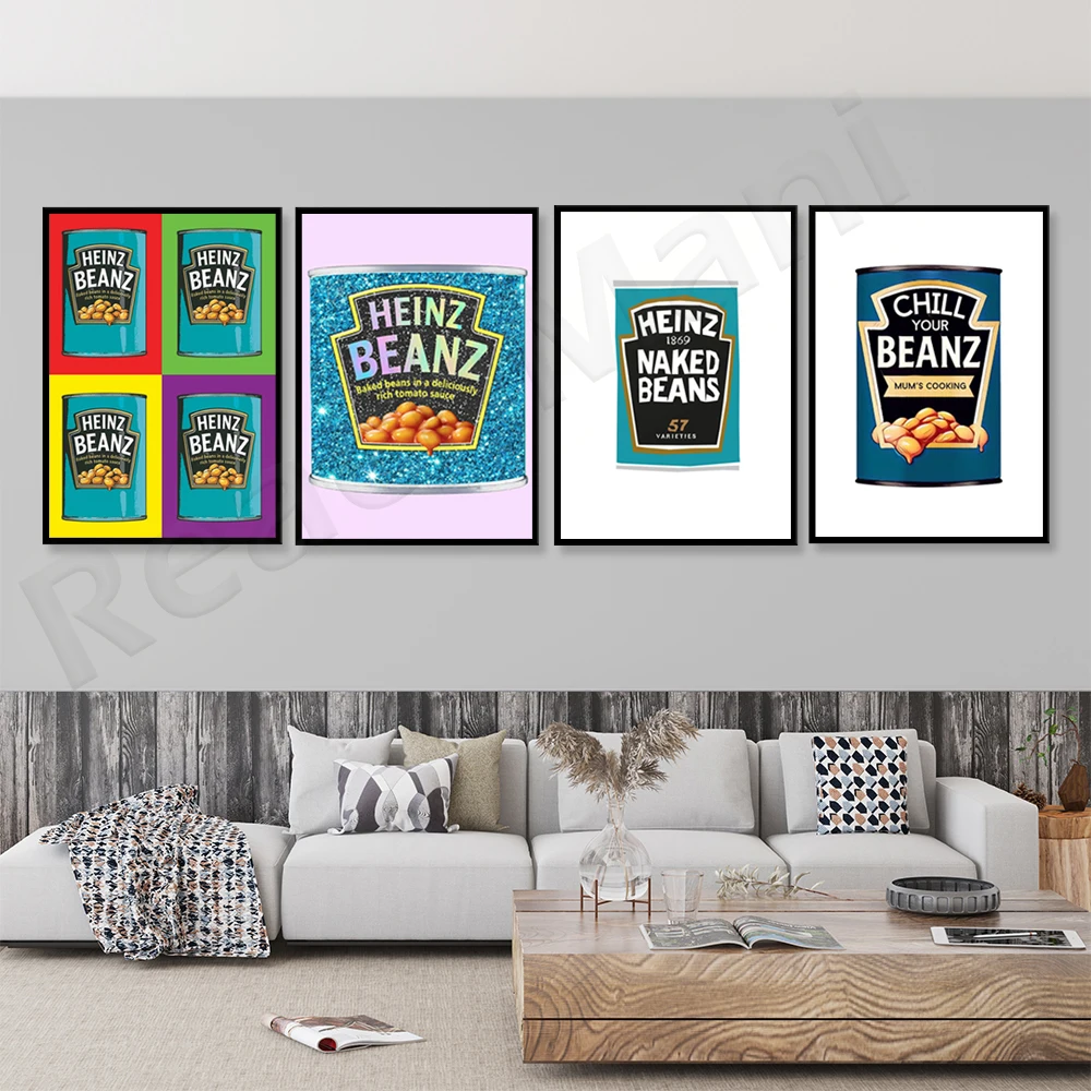 Heinz Beans retro posters, kitchen wall art, retro soup canvas, baked bean prints, unique gifts for food and home decoration