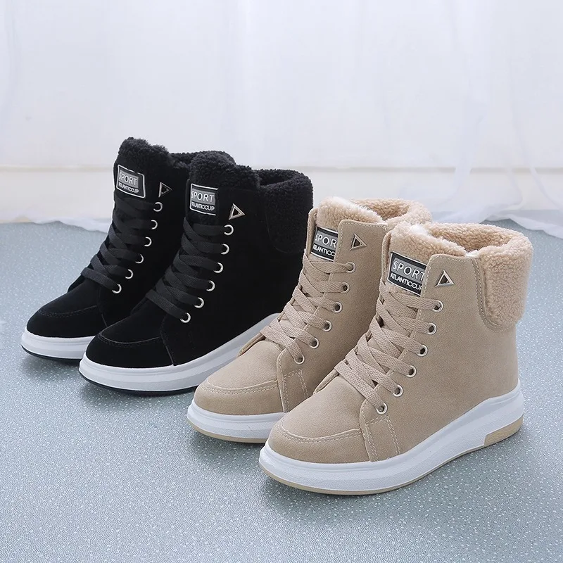 2020 Winter Boots Women Ankle Boots Warm PU Plush Winter Woman Shoes Sneakers Flats Lace Up Ladies Shoes Women Short Snow Boots