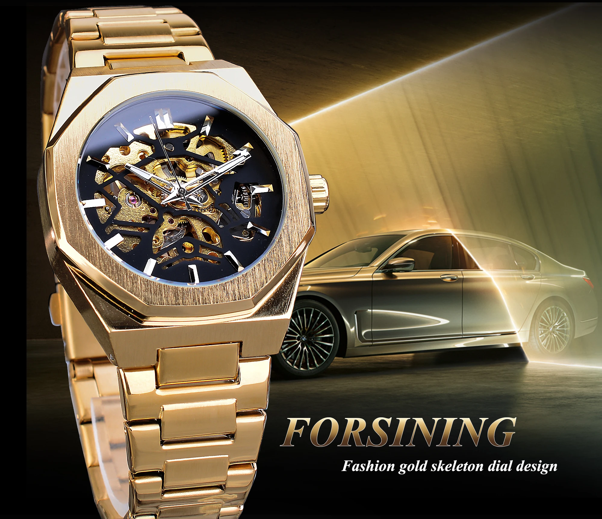 Forsining 2019 Gold Mechanical Automatic Watches For Men Skeleton Waterproof Clock Top Brand Luxury Luminous Hands Wristwatches