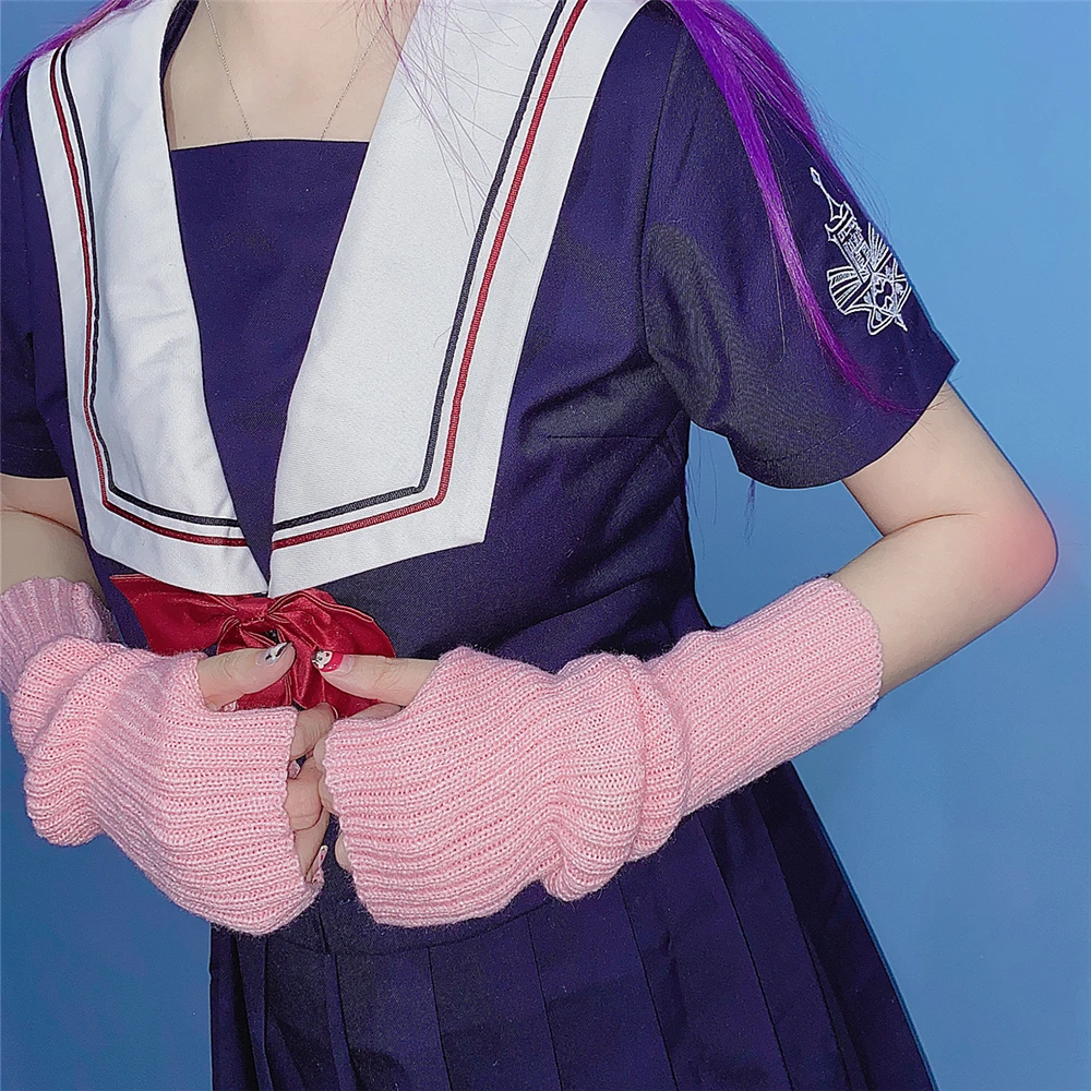 

30cm Women Gothic Arm Warmers Knitted Harajuku Anime Cosplay Clothing Party Accessories Fingerless Gloves Ankle Wrist Sleeves
