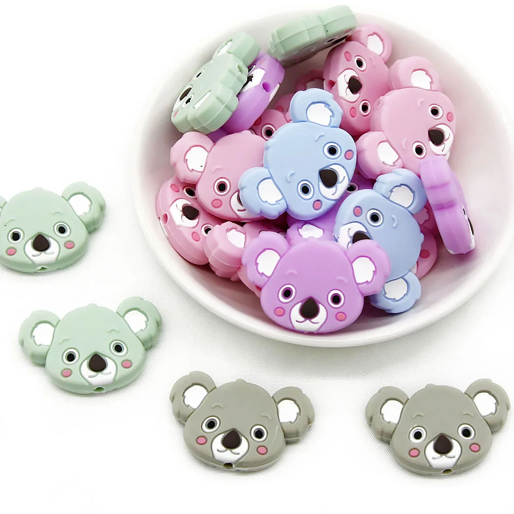 Cute-idea 10pcs Silicone Beads Mini Koala bead Food Grade Rodents DIY Baby Teething Necklaces Toys Baby Silicone Teether