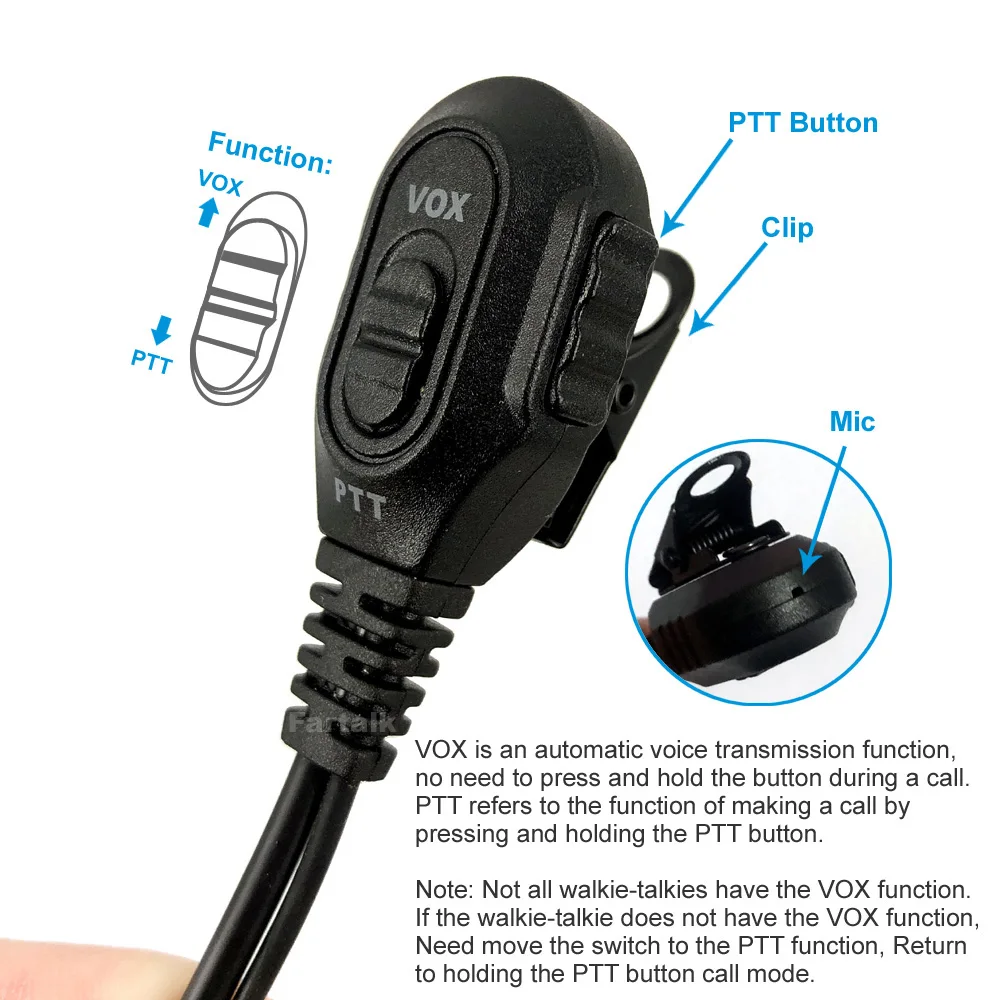 VOX Earpiece Headset Mic untuk YAESU VERTEX VX-3R FT-60R FT1DR FT2DR VX-10 VX-17 VX-110 VX-150 VX-130 Walkie Talkie Radio